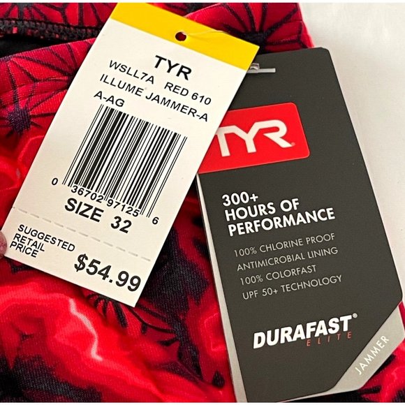 TYR Durafast Lite ILLUME Allover Jammer Men Swim Black Red Size 32 - $54 - Picture 3 of 7